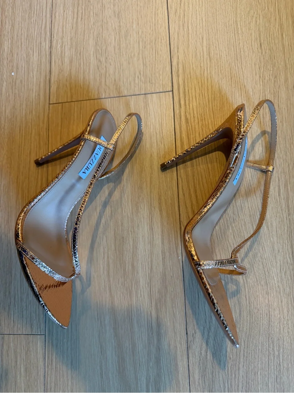 Aquazzura Metallic Bronze Pointed Toe Strappy Heels
